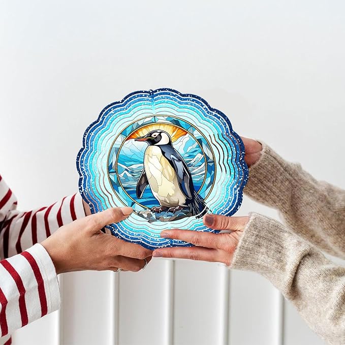 Penguin Yard and Garden Wind Spinner, Unique 3D Hanging Penguin Wind Spinner