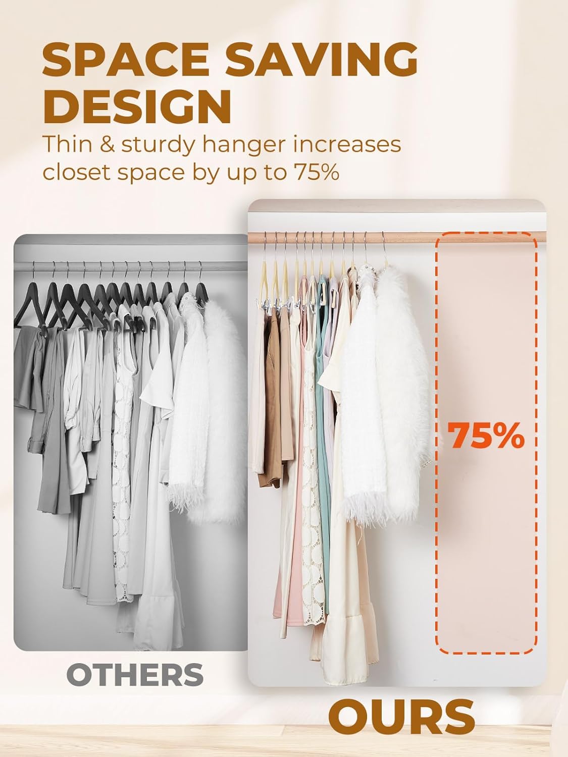 HOUSE DAY Velvet Skirt Hangers 36 Pack, Beige Velvet Pant Hangers with Adjustable Clips, Space Saving Slim Shorts Hanger, Heavy Duty Non Slip Clip Hanger for Pants, Skirts, Shorts