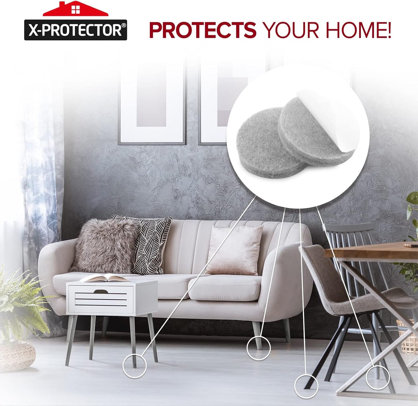 Felt Furniture Pads X-PROTECTOR - 48 Premium Felt Pads Floor Protector - Chair Felts Pads for Furniture Feet Wood Floors - Best Furniture Pads for Hardwood Floors - Protect Your Hard Floors! (Grey)