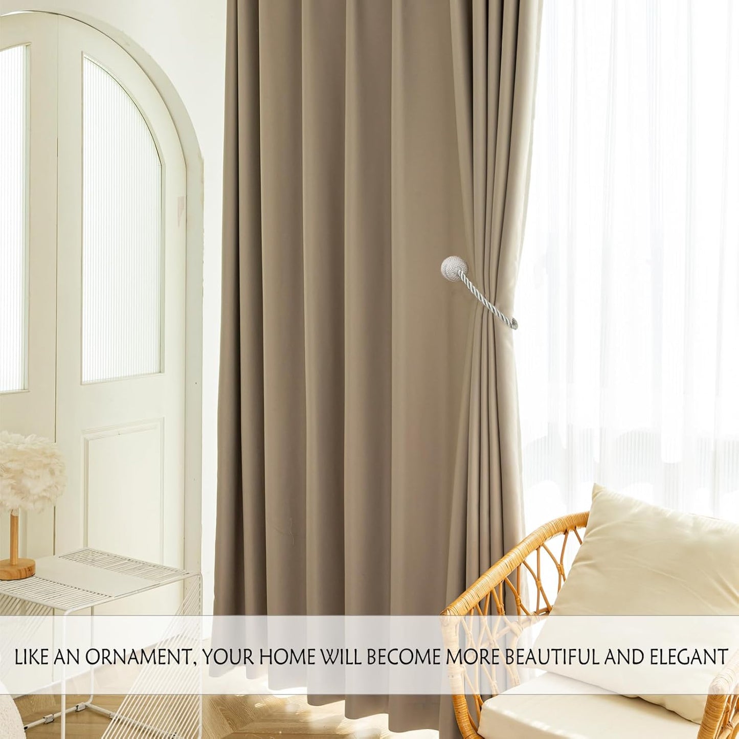 Magnetic Curtain Tiebacks Rope Curtain Tie Backs for Curtains 4 Pack Curtain Holders for Drapes Decorative Window Curtain Holdbacks, Grey