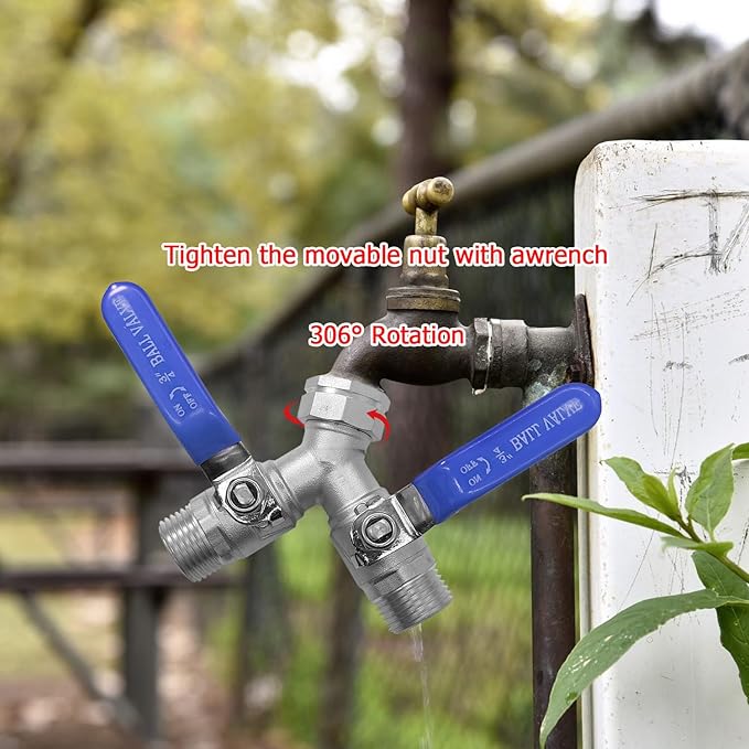 Garden Hose Splitter 2 Way 3/4" GHT Thread Heavy Duty 304 Stainless Steel Y Valve Water Hose Splitter With Long Handle