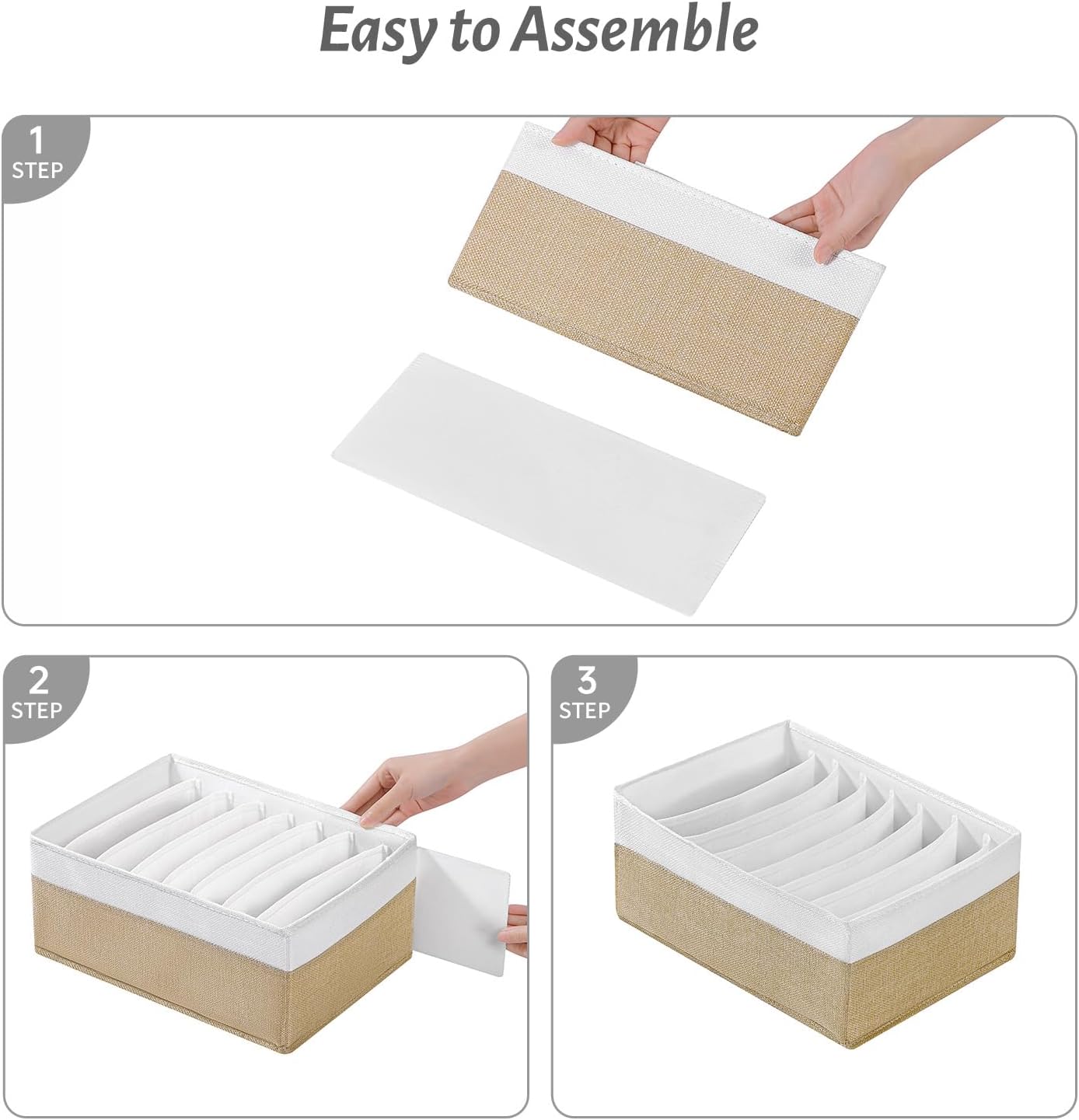 4 Packs T-shirt Drawer Organizers for Clothing,8 Grids Compartment Wardrobe Storage Box, Washable Clothes Organizer for Folded Clothes, Legging, Silk Scarve-12.59''x9.05''x5.9-BeigeWhite