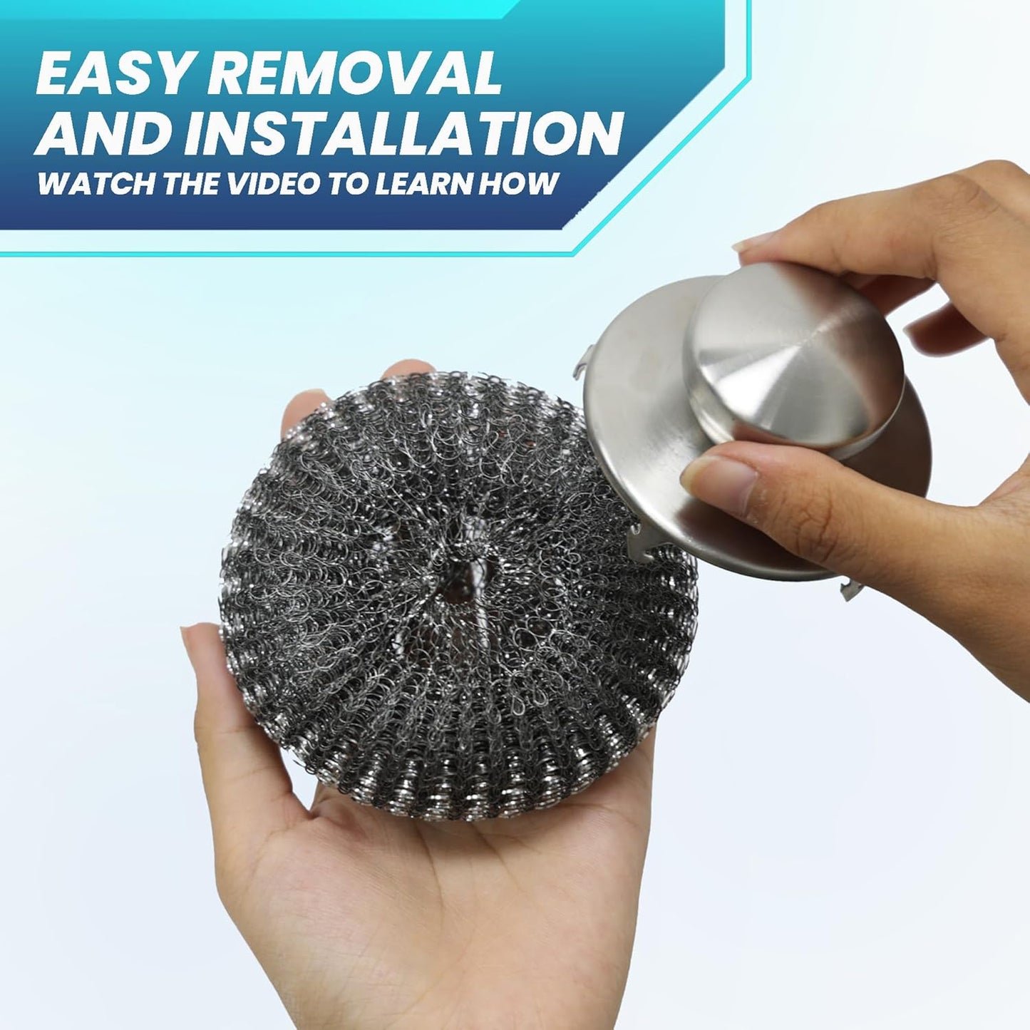 Steel Wool Scrubber Dish Brush Set with Handle, Deep Cleaning Scrubber Set, Silver