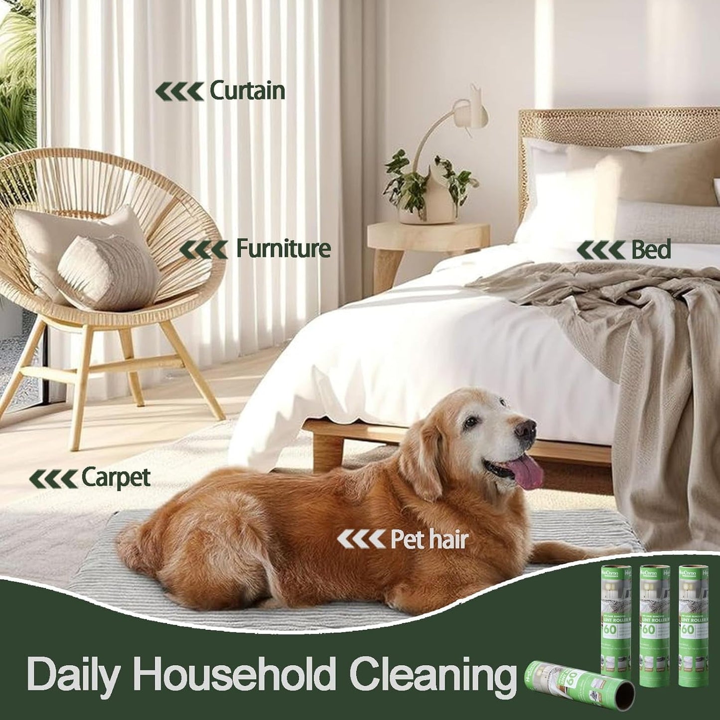 10 inch Mega Lint Roller Refills for Evercare Pet Mega Lint Roller and Leo Cleaning Roller, Fits Most 10" Supersize Lint Rollers with 2 1/16" ID, Total 240 Easy Tear Sheets (Pack of 4)