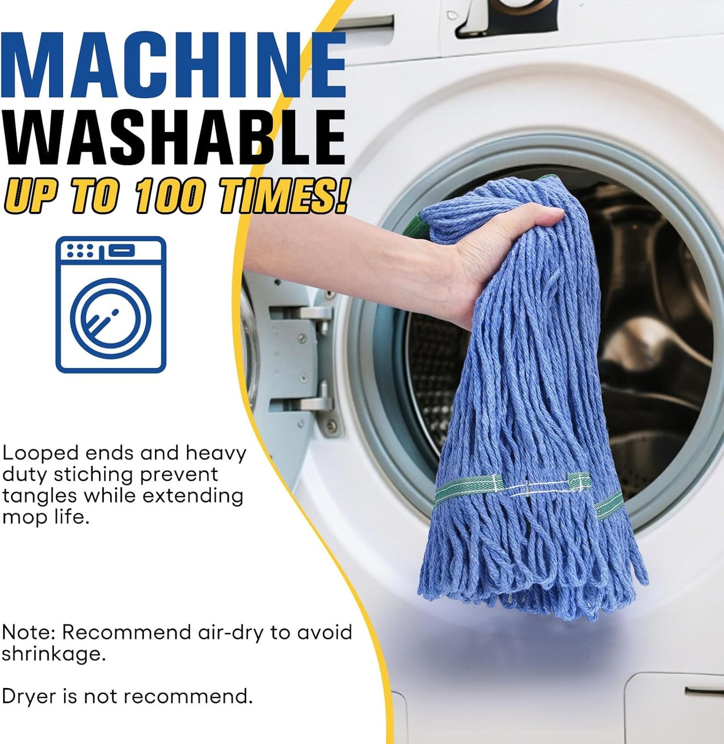 Matthew Cleaning Commercial Mop Head Replacement, 5 Inch Wide Headband, Looped End Cotton Blend String Wet Mops for Floor Cleaning, 18 oz Medium, 1-Pack Blue