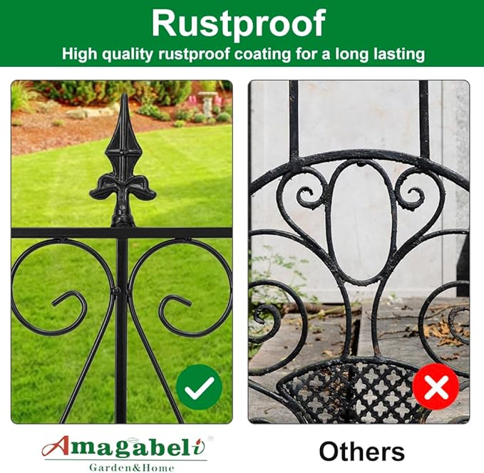 AMAGABELI GARDEN & HOME 5 Panels 24in(H)×10ft(L) Decorative Garden Fences and Borders for Dogs No Dig Metal Garden Edging Border Animal Barrier Fencing for Flower Bed Yard Patio