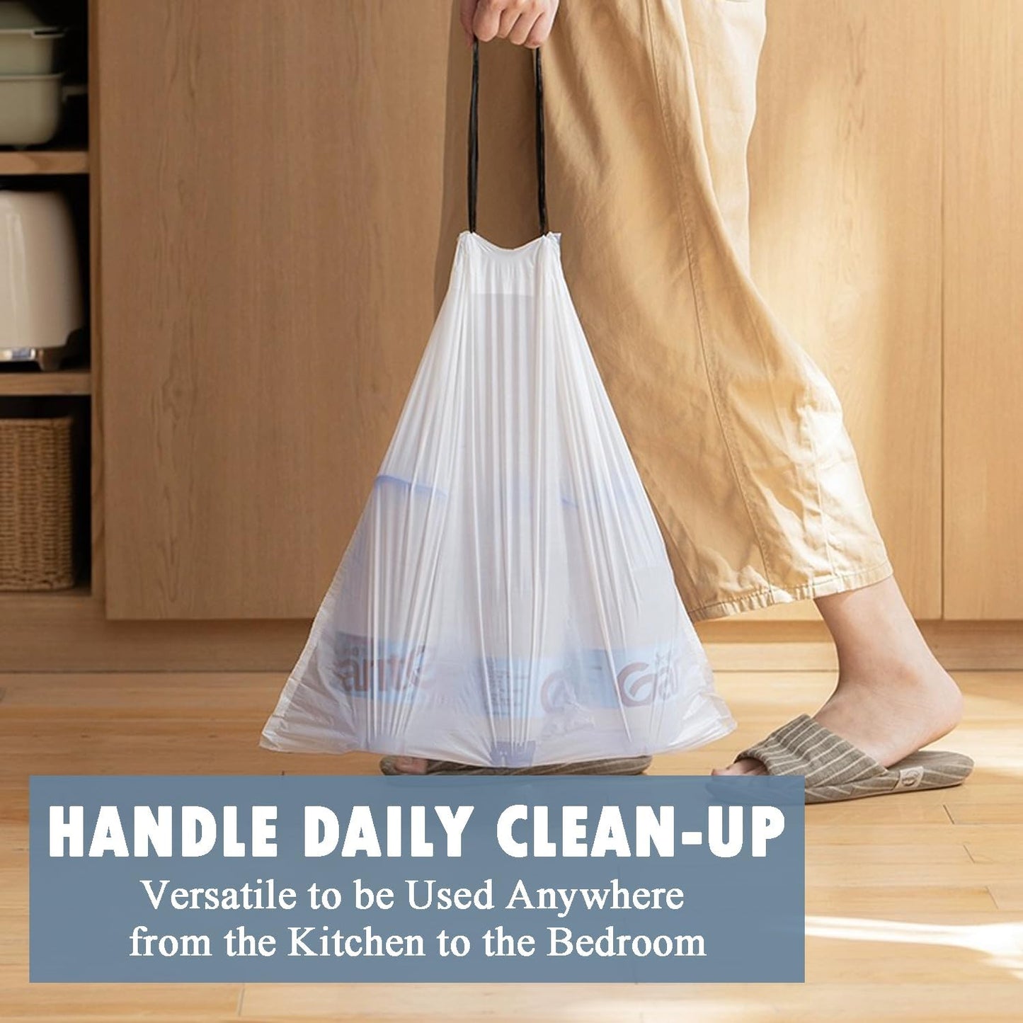 Small Trash Bags 4 Gallon - 57 Count Drawstring 4 Gallon Trash Bag, Pre-separated Small Garbage Bags Bathroom Trash Bags, Unscented White 4 Gal Trash Can Liners