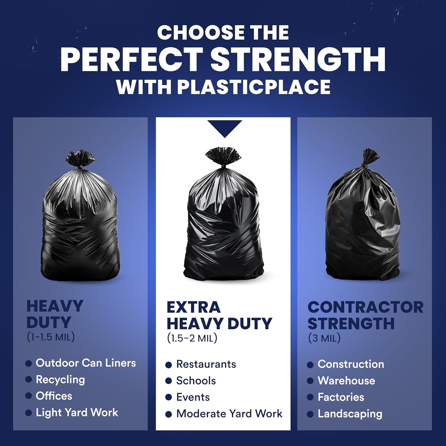 Plasticplace 55-60 Gallon Trash Bags │ 1.5 Mil │ Black Heavy Duty Garbage Can Liners │ 36” x 58” (100 Count)