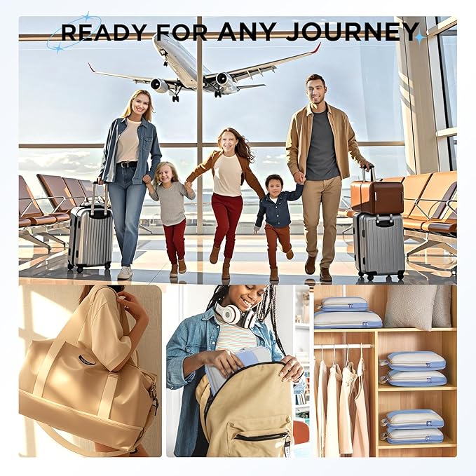 10 Set Compression Packing Cubes for Travel Essentials,Compressible Expandable Packing Cubes for Suitcase,OlarHike Luggage Organizer Bags for Travel,Handy Helper for Organizing Clothes(Light Blue)