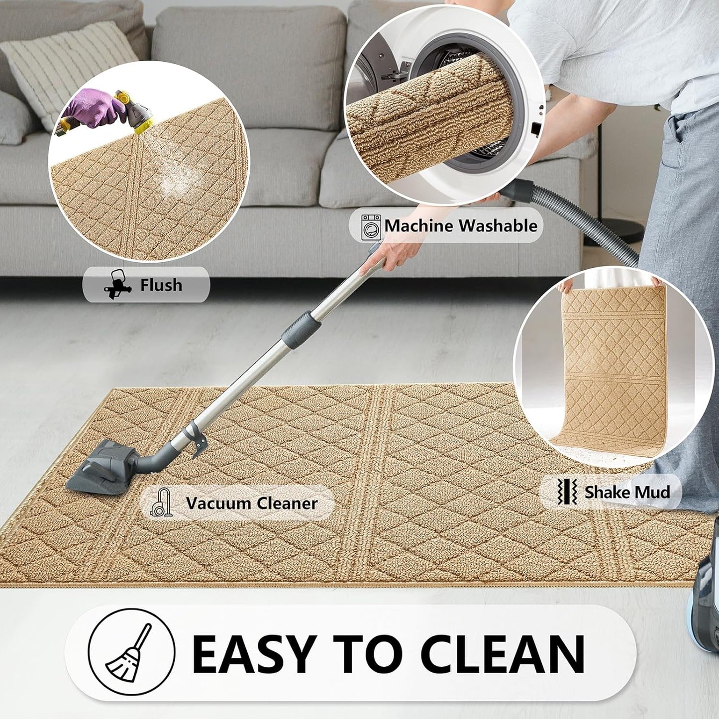 REFETONE Indoor Doormat, Front Back Door Mat 24"x36" Absorbent Rubber Backing Non Slip Door Mats, Low-Profile Resist Dirt Entrance Rugs, Machine Washable Door Rug Inside Floor Mat for Entryway, Brown