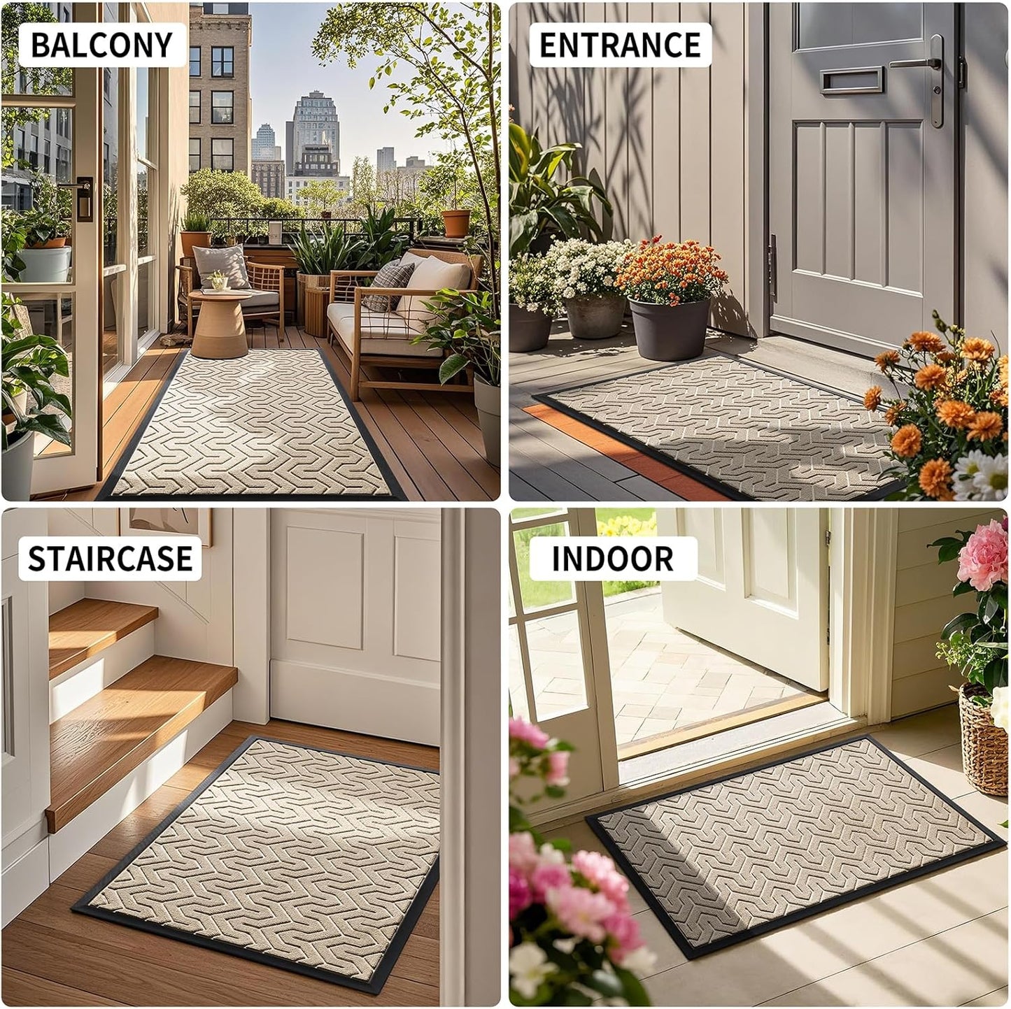 Yimobra Front Door Mat Outside Entrance 29.5x17, Waterproof Heavy Duty Outdoor Mats for Front Door, Non Slip Rubber Entry Mat for Garage Patio, Light Beige
