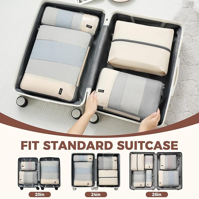 BAGAIL 6 Set/4 Set Lightweight Compression Packing Cubes for Travel, Anti-Tearing Expandable Organizer Bags for Suitcase