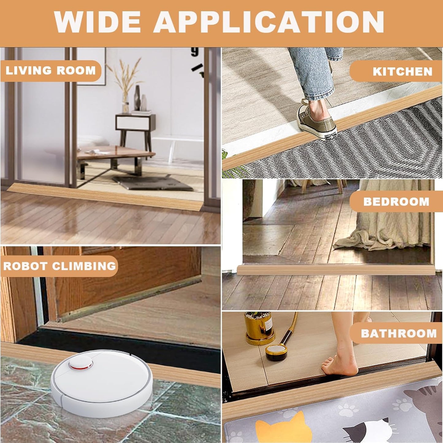 Vinyl Door Threshold Flooring Transition Strip Self Adhesive Carpet Edging Strip for Laminate Doorway Edge Threshold from 2/5" to 3/5" (Light Yellow Wood Grain, 6.6 Ft)