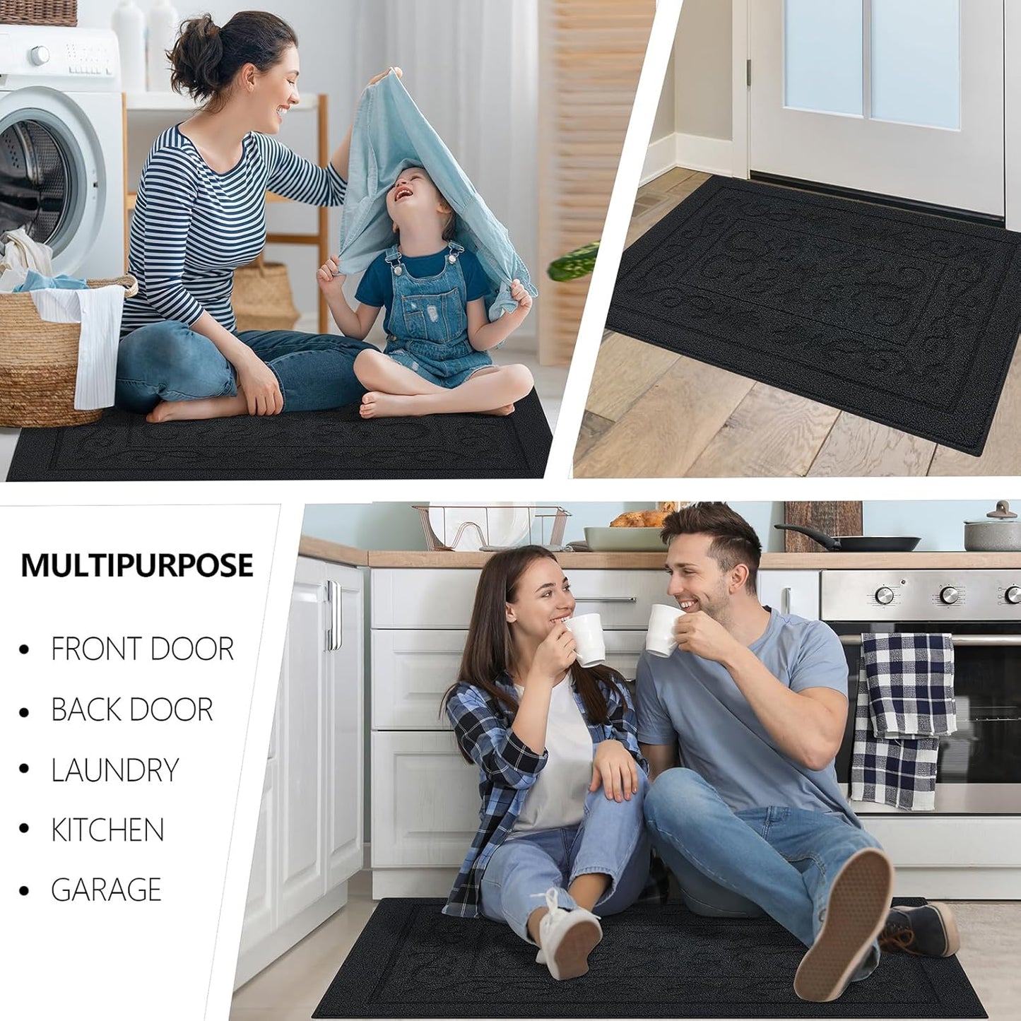 FONEYI Indoor Door Mat 24" x 36", Dirt Trapper Door Mats Non-Slip Entryway Rugs Washable, Absorbent Resist Dirt Welcome Mat, Low Profile Inside Floor Mats for Front Back Door and Entryway, Black