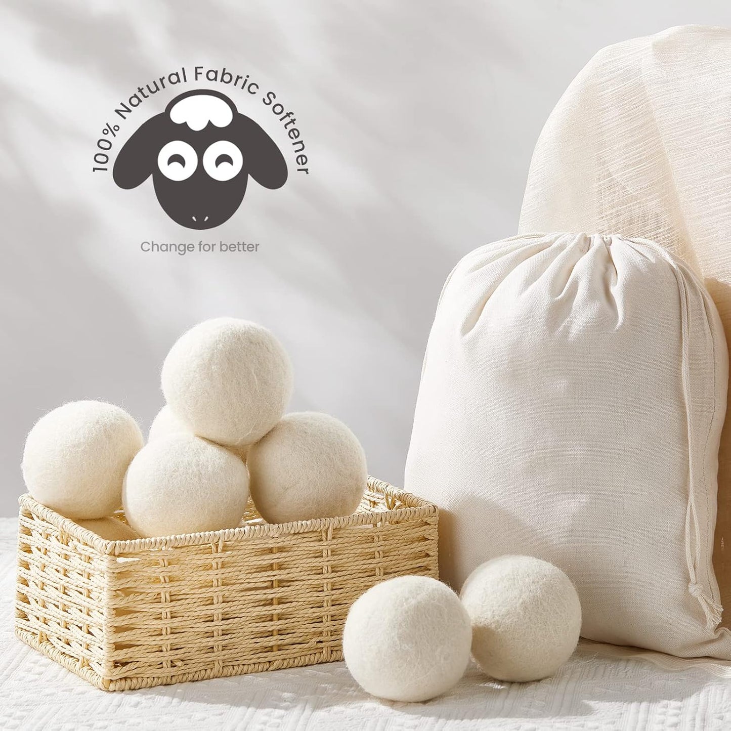 Roowest 46 Pcs Wool Dryer Balls Set Reusable Laundry Wool Balls with Muslin Bags Fabric Softener Anti Wrinkle Anti Static Saving Energy and Time