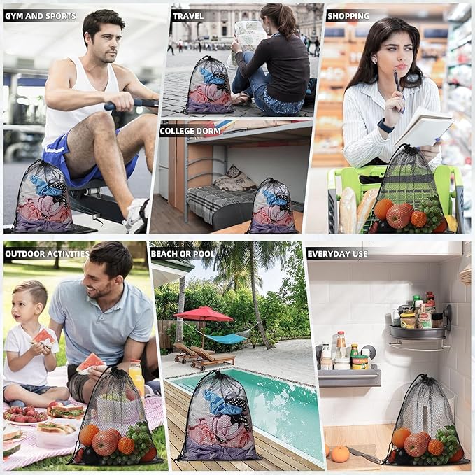 10PCS Mesh Drawstring Bag Durable Delicate Mesh Laundry Bag Multicolor Nylon Mesh Bag Small Mesh Gym Bag Travel Mesh Beach Bag Locking Closure Storage Bag For College, Gym, Yoga, Sport