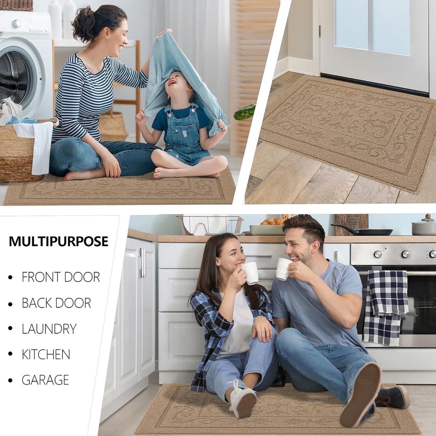 FONEYI Indoor Door Mat 32" x 48", Dirt Trapper Door Mats Non-Slip Entryway Rugs Washable, Absorbent Resist Dirt Welcome Mat, Low Profile Inside Floor Mats for Front Back Door and Entryway, Beige