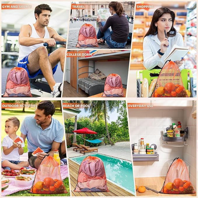 10/20/40/60/100PCS Mesh Drawstring Bag Durable Delicate Mesh Laundry Bag Multicolor Nylon Mesh Bag Small Mesh Gym Bag Travel Mesh Beach Bag Locking Closure Drawstring Bag For College, Gym, Yoga, Sport