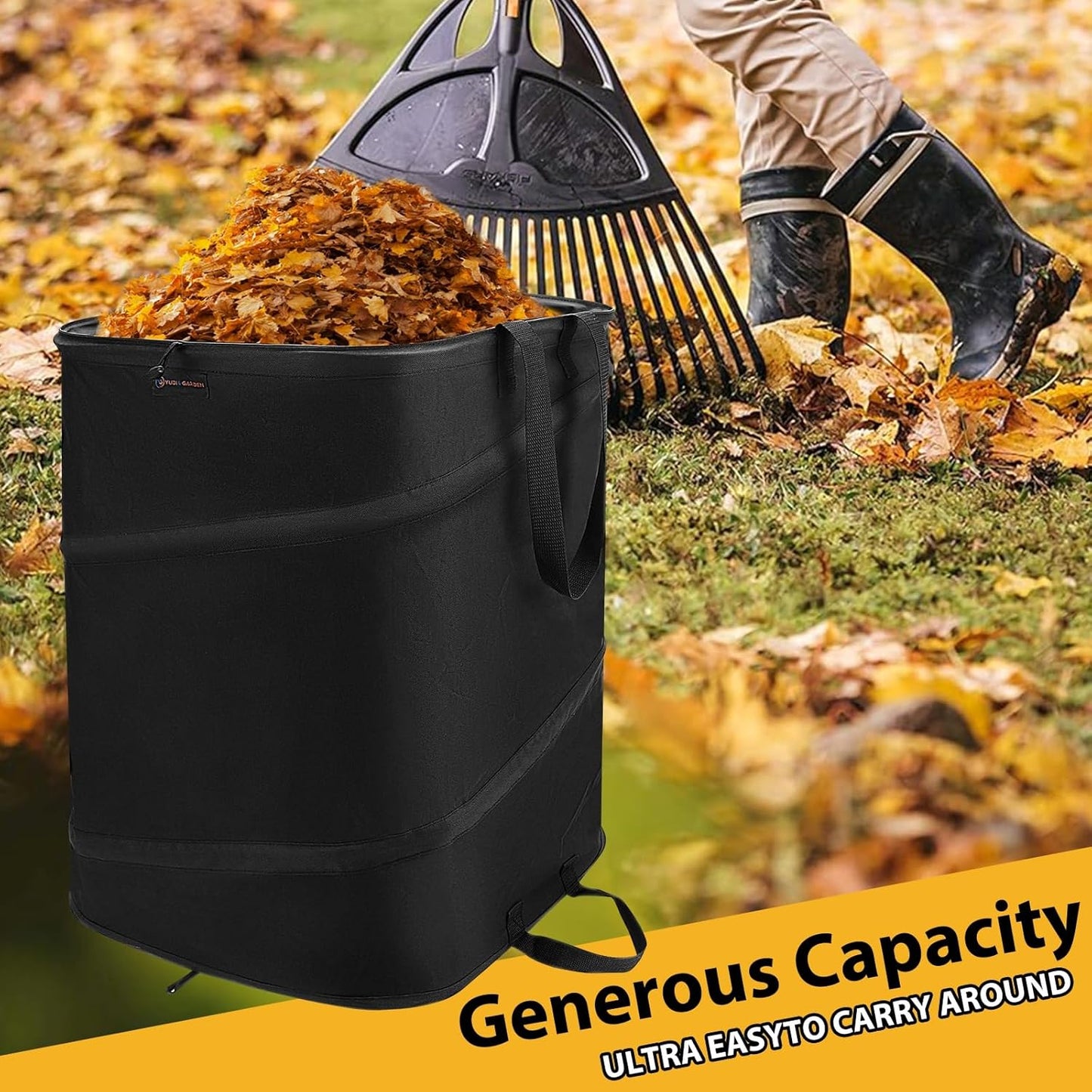 YUDI & GARDEN 46 Gallon Square Collapsible Yard Waste Bin|Collapsible Trash Can|Camping Trash Can, for Collecting Weeds or Yard and Party Waste