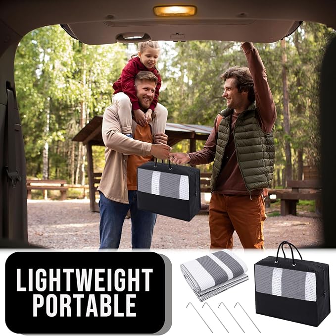 OLANLY Outdoor Rug 8x10 ft Waterproof, Reversible Outdoor Plastic Straw Rug, RV Mat, Indoor Outdoor Carpet Clearance for Patio, Camping, Balcony, Deck, Backyard, Grey & White