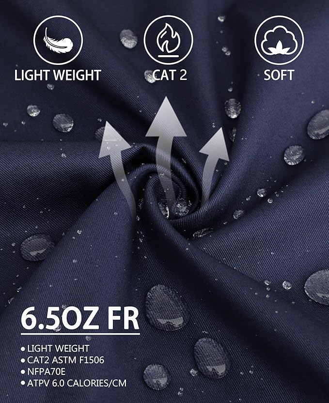 TICOMELA FR Shirts for Men Flame Resistant Shirt CAT2 Light Weight 6.5oz Fire Retardant Men's Welding Shirt