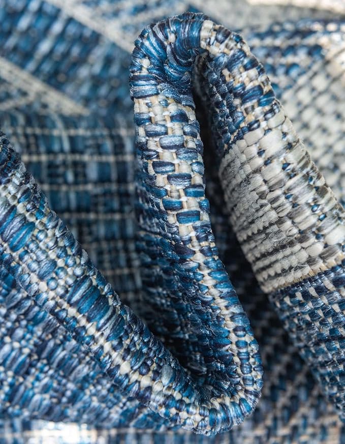 Unique Loom Outdoor Border Collection Area Rug - Soft Border (3' 3" x 5' 3" Oval, Blue/ Ivory)