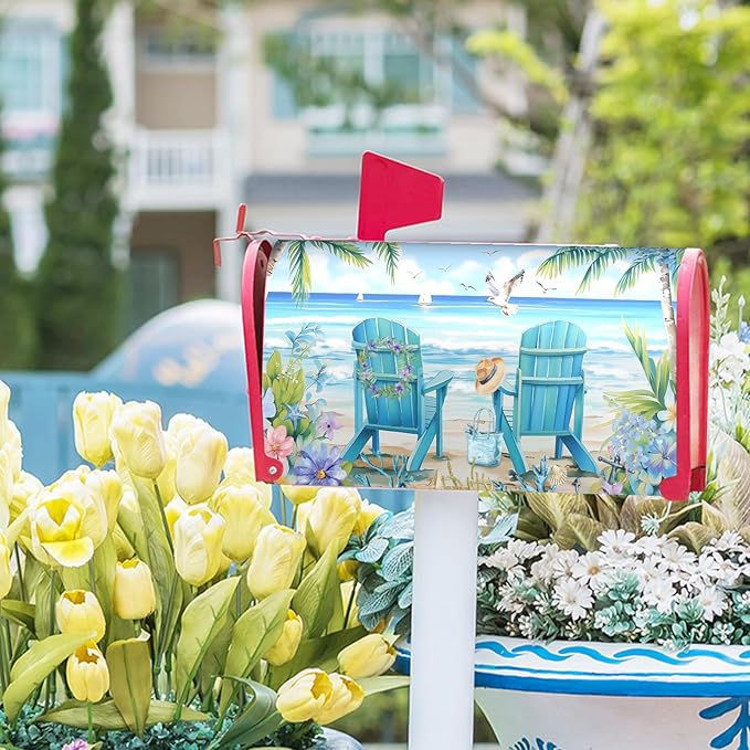 Summer Magnetic Mailbox Cover Large Size 25.5x21 Inch Nautical Coastal Post Letter Box Wrap Decor Seaside Escape Dust-Proof Letterbox Covers Protection