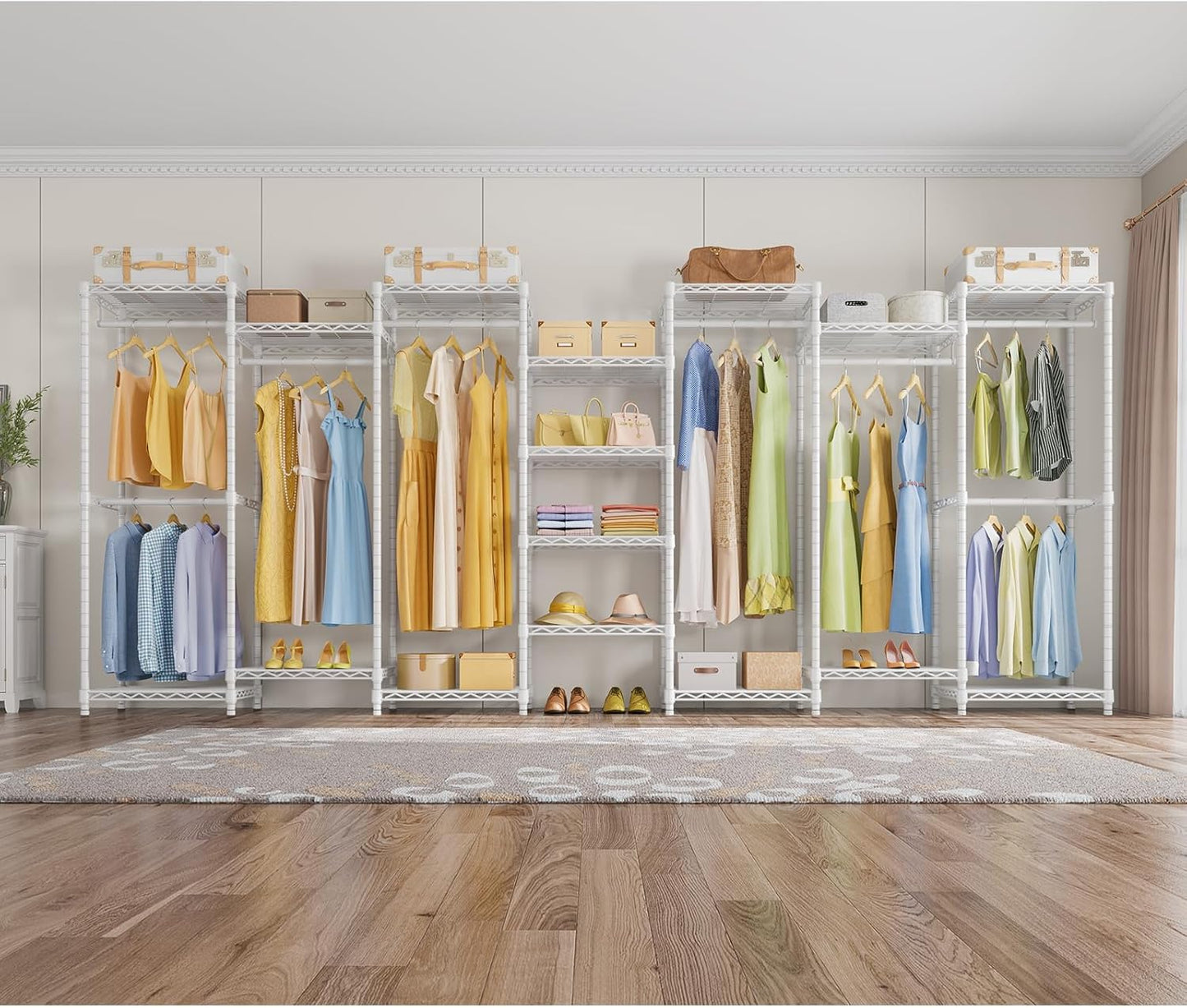 VIPEK V5 Medium Portable Closet Wardrobe Heavy Duty Clothes Rack, Freestanding Closet Metal Clothing Rack with 4 Hang Rods & 8 Shelves, Adjustable Custom Closet Rack, 56.7" Lx15.7 Wx76.4 H, White