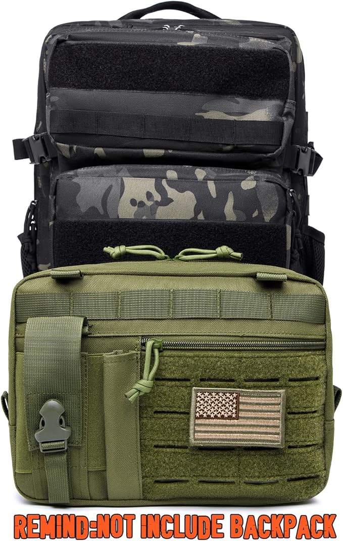 Tactical Molle Admin Pouch of Laser Cut Design,Medical EMT Organizer with Phone Pouch,EDC EMT Pack IFAK Tool Holder with US Patch (Large Green Include Accessories)
