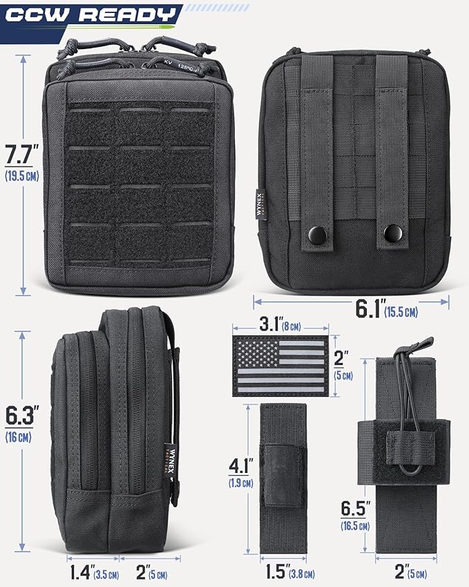 WYNEX Molle Admin Pistol Pouch for Concealed Carry, Tactical EDC Belt Pouch Gun Bag Utility Tool EMT Organizer Pouch Medical CCW with Universal Pistol/Elastic Holster