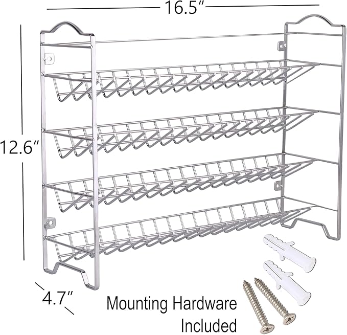 SWOMMOLY Spice Rack Organizer with 36 Empty Square Spice Jars, 396 Spice Labels with Chalk Marker and Funnel Complete Set, for Countertop, Cabinet or Wall Mount,Silver