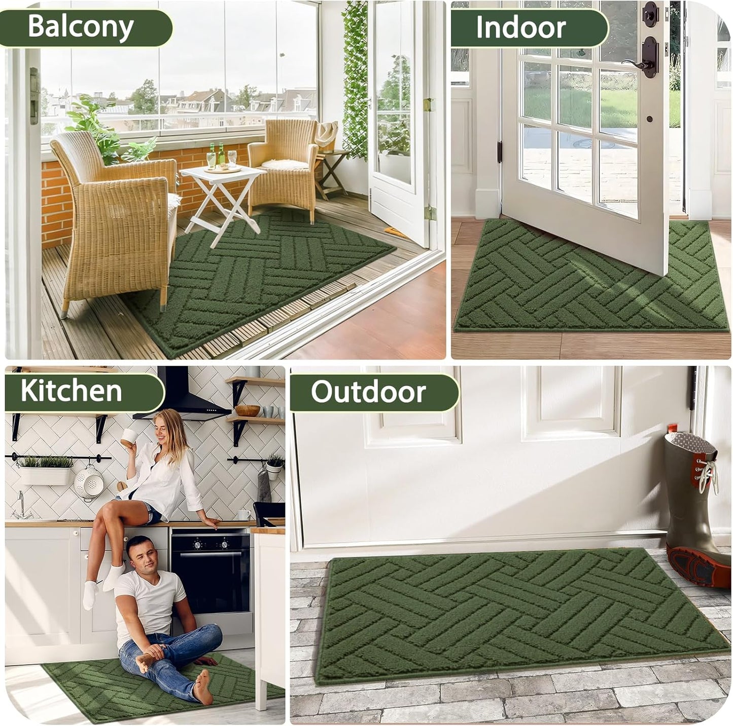 Door Mat Indoor Doormat, Entryway Rug Door Mats Non-Slip Rubber Backing,Heavy Duty Low-Profile Entrance Rugs, Absorbent Resist Dirt Doormats Floor Door mat for Entryway,Green 36"x59"