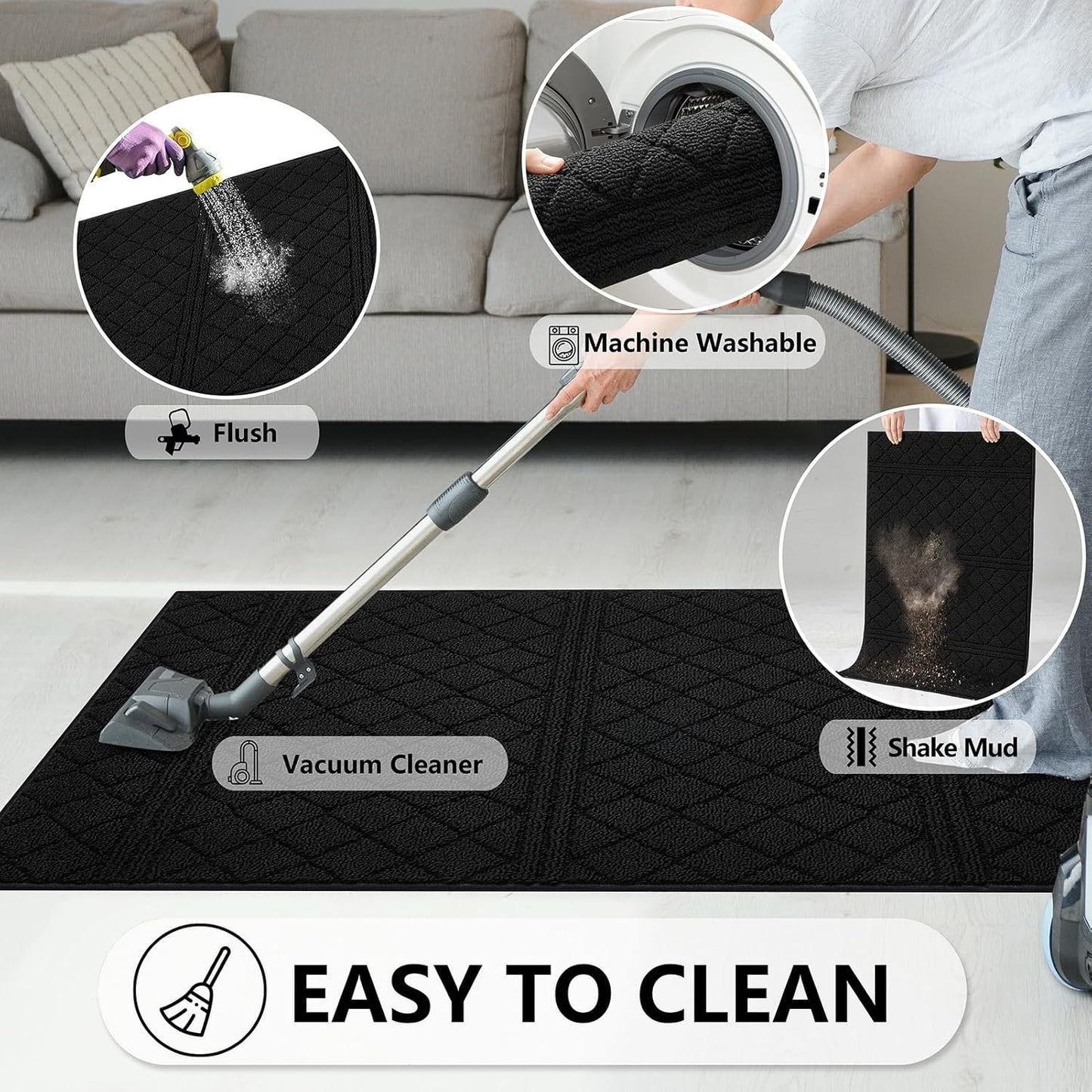 REFETONE Indoor Doormat, Front Back Door Mat 24"x36" Absorbent Rubber Backing Non Slip Door Mats, Low-Profile Resist Dirt Entrance Rugs, Machine Washable Door Rugs Inside Floor Mat for Entryway, Black