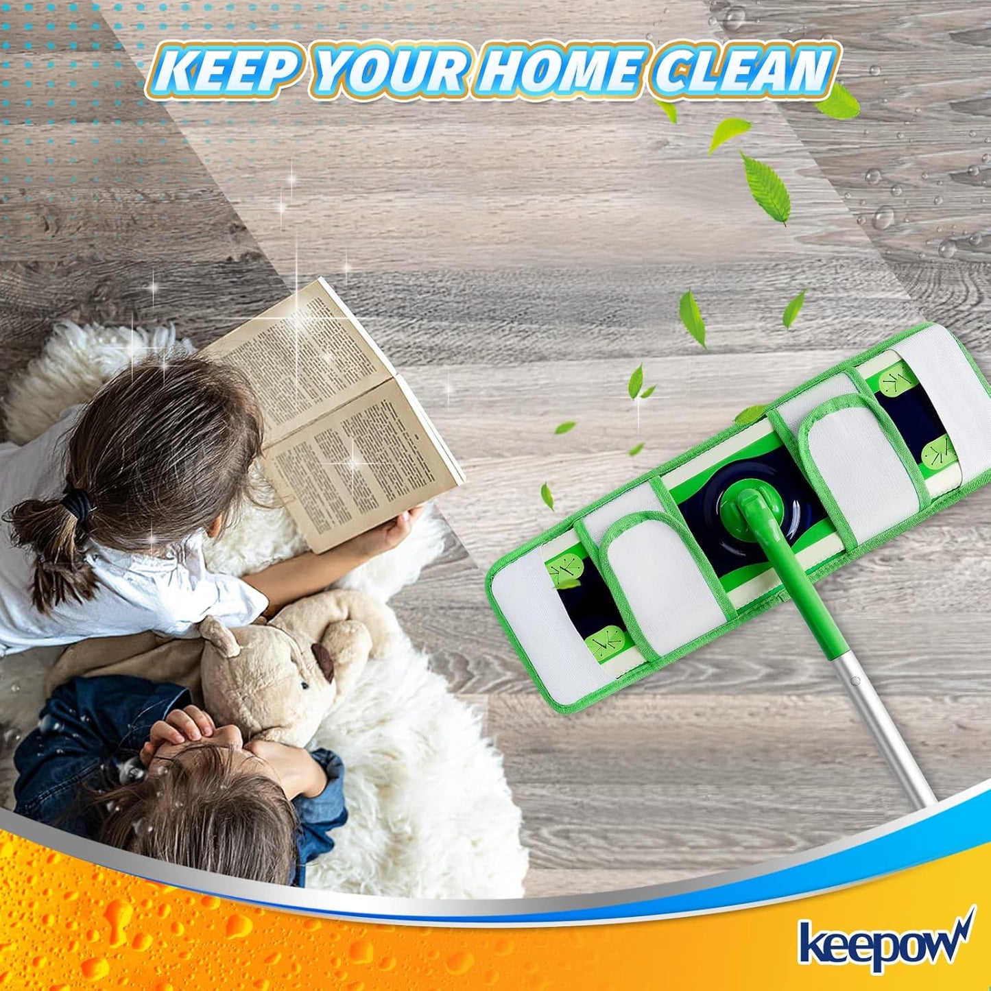 KEEPOW XL Dry Sweeping Cloths for Swiffer XL, Dry Refills for Swiffer XL Mop, Reusable Microfiber Mop Pads for Hardwood Floor, 2 Pack