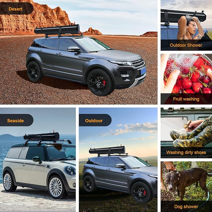 Pressurized Water Tank,Roof Rack Shower Solar Car Shower, 7.9 Gal/30L Roof Rack Water Tank Off-Road Vehicles,Pick-Up Trucks,SUV,Mounts to Roof Racks