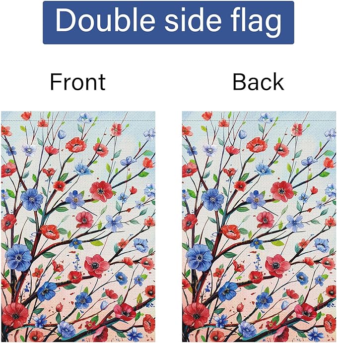 Louise Maelys 4 of July Garden Flag Red and Blue Floral Tree Us America 12x18 Inch Double Sided Stars and Stripes Small Burlap Yard Sign Outside Outdoor House Independence Day Decor