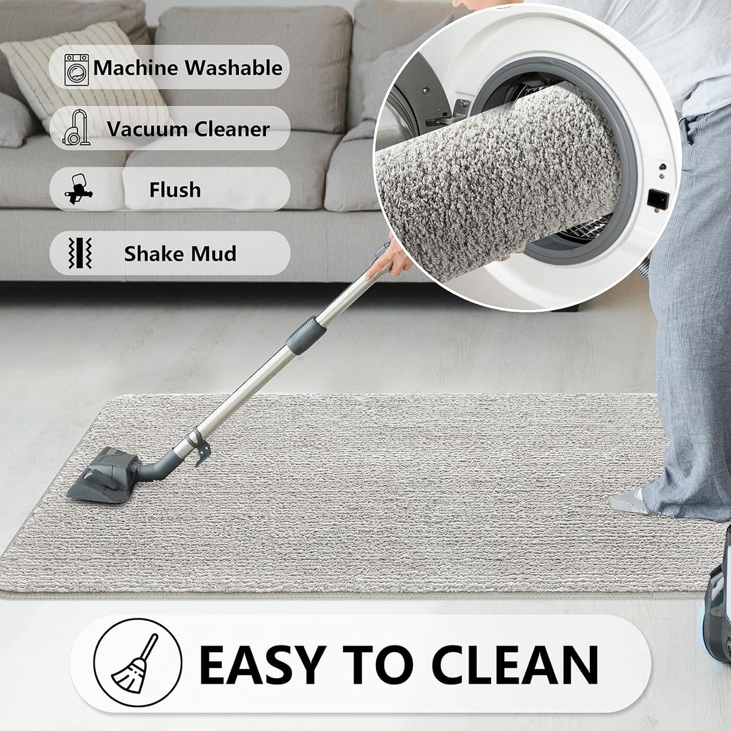 REFETONE Indoor Doormat, Front Door Mat 32"x40" Absorbent Rubber Backing Non Slip Back Door Mats, Washable Low-Profile Inside Floor Mat Door Rugs for Entryway, Resist Dirt Mud Mat for Dogs, Grey