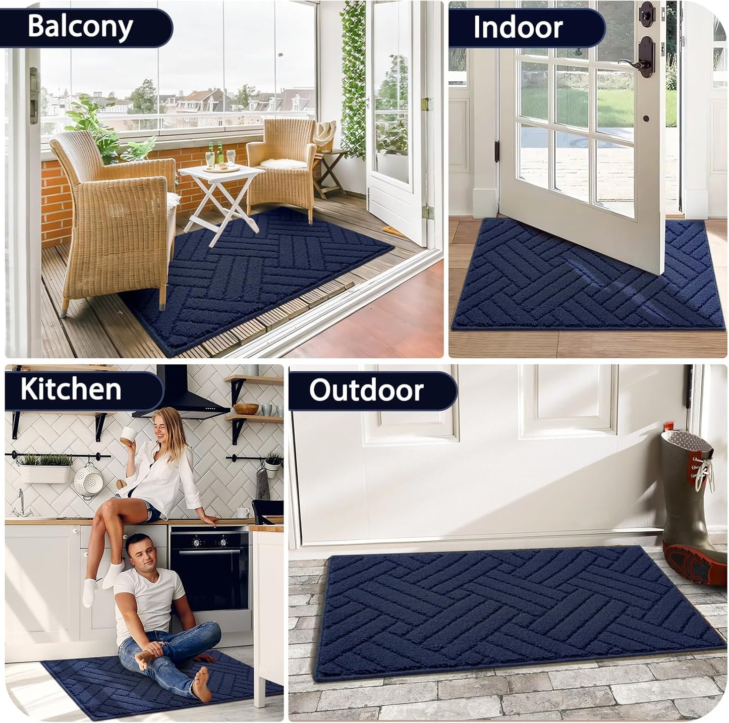 Door Mat Indoor Doormat, Entryway Rug Door Mats Non-Slip Rubber Backing, Low-Profile Entrance Rugs, Absorbent Resist Dirt Doormats Washable Floor Door mat,Blue 20"x31.5"
