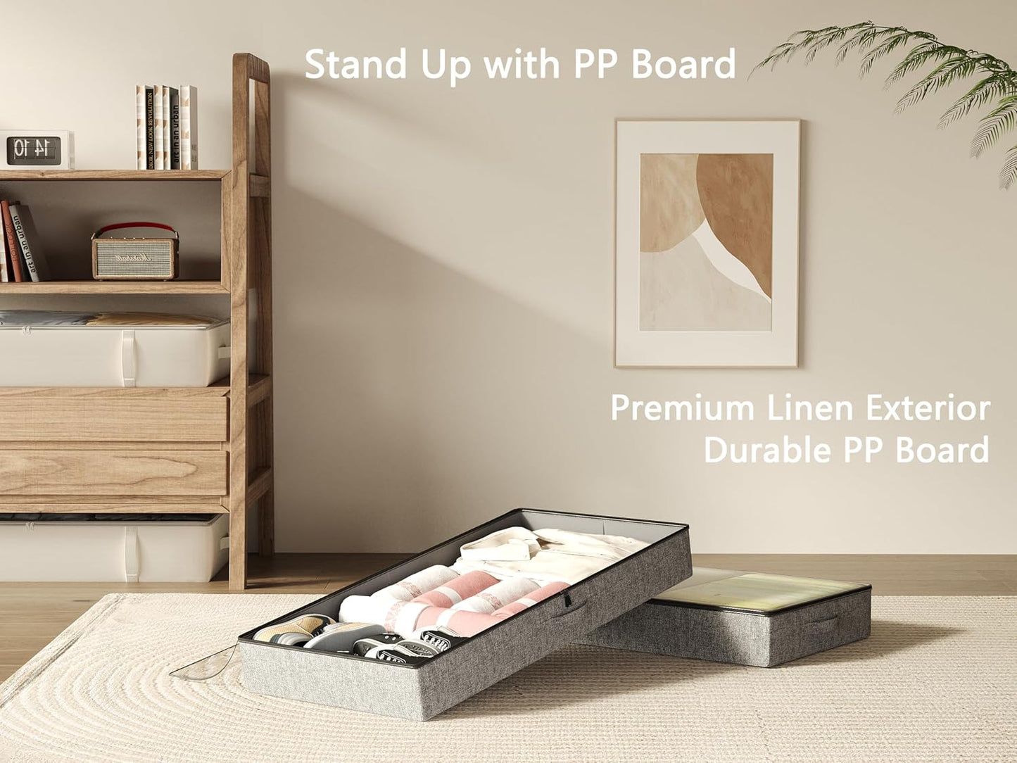 2-Pack Under Bed Storage Containers, 4.5 Inches Tall Low Profile Underbed Clothes Storage Organizer Bin with Sturdy Sidewalls/Bottom, Underbed Storage Bins 2 Storage Thin Bins