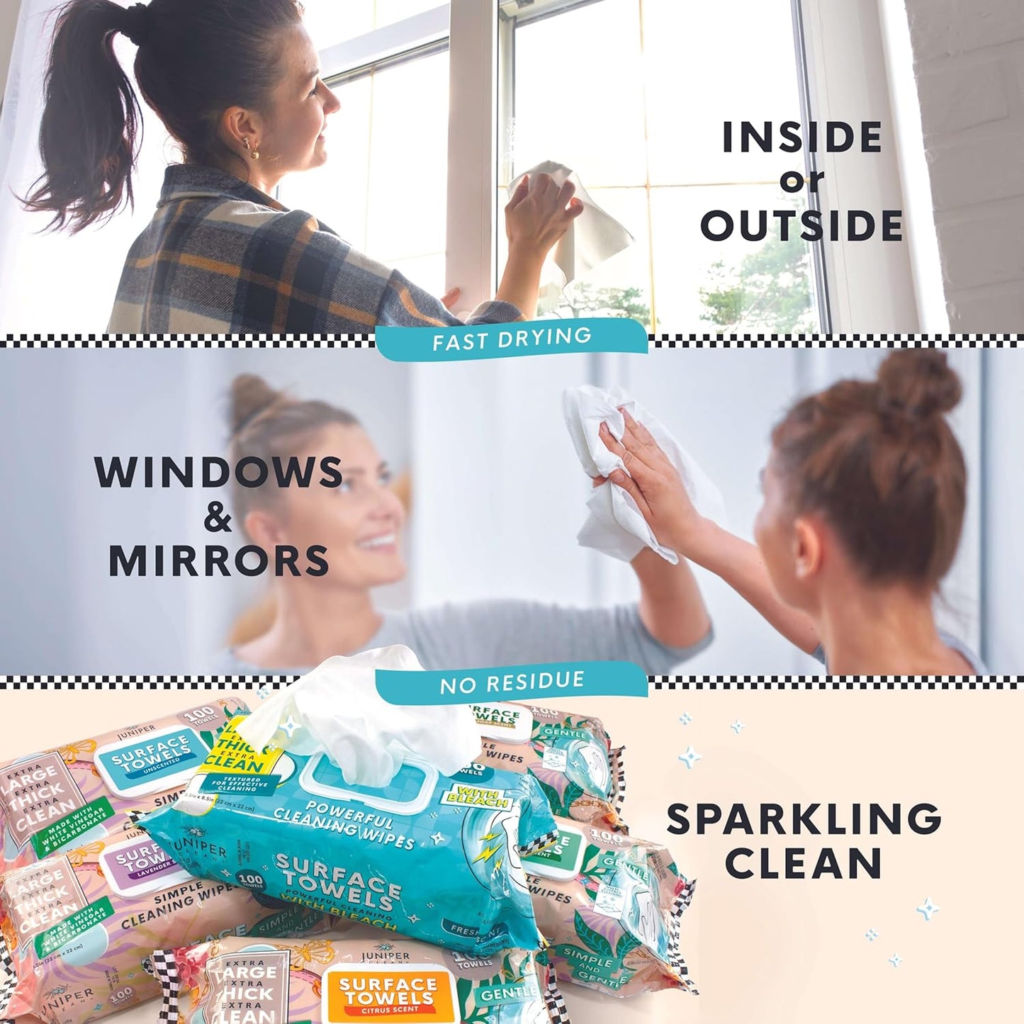 6 Packs Surface Wipes with Bleach, Thick & Large Dispose, All-Purpose Cleaner for Bathroom, Kitchen, Office, 600 Count Soft Flow, Biodegradable, Fresh Scent