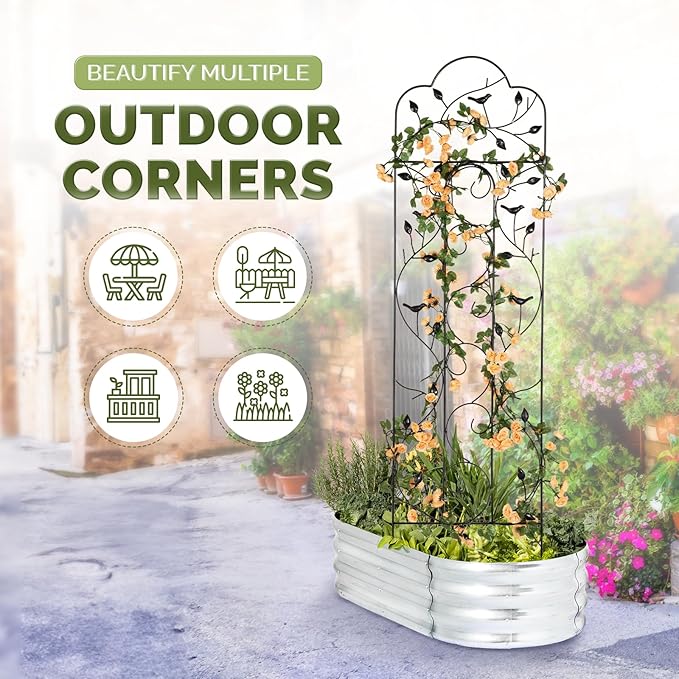 Idzo 60in 5ft 100% Metal Garden Trellises for Climbing Plants Outdoor, Heavy-Duty Steel Garden Trellis with Durable Powder Coating, Black