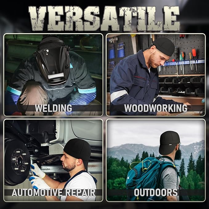 YESWELDER Welding Cap, All Black Style 7-5/8", Heat-Resistant Reversible Durable Protective Welders Cap