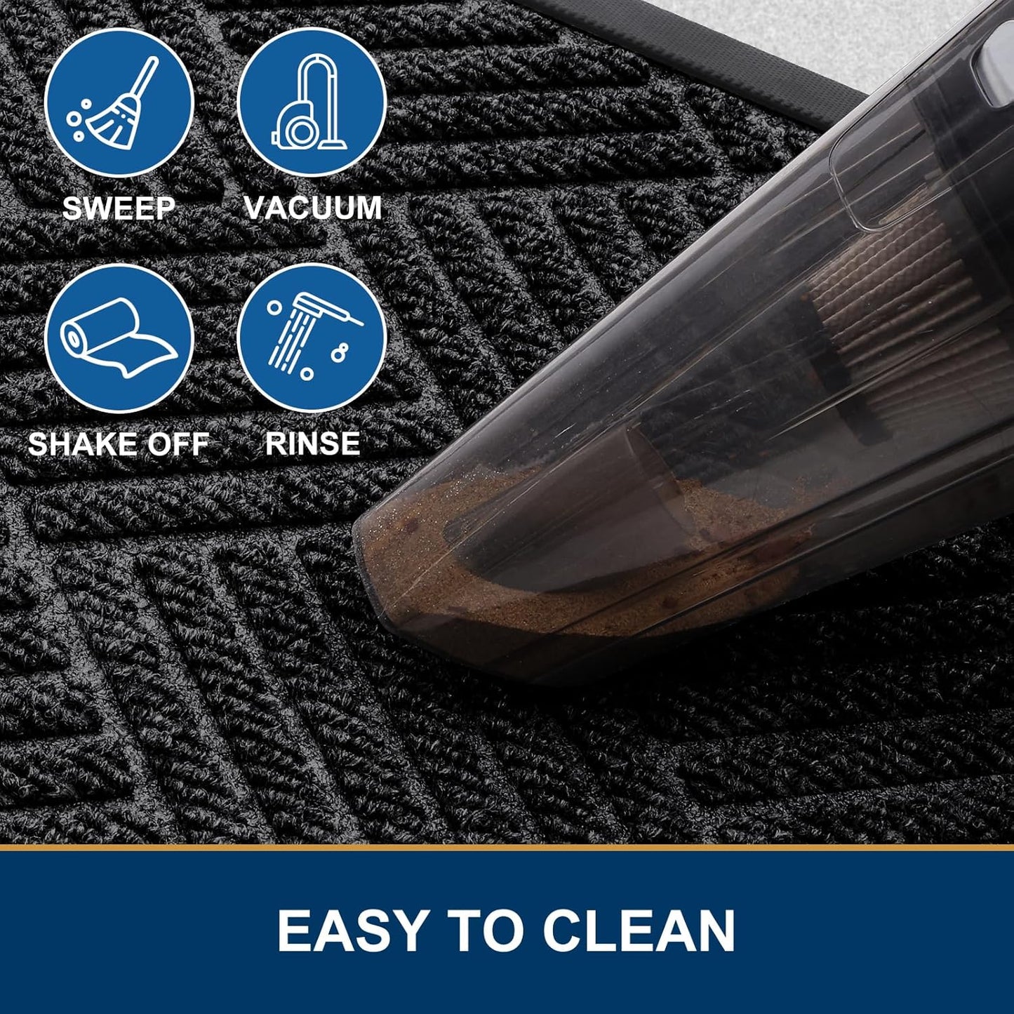 Smiry Half Circle Front Door Mat Outside Entrance, Heavy Duty Outdoor Indoor Natural Rubber Doormat, Non Slip, Trap Dirt and Moisture, Easy Clean, Low Profile Patio Porch Entryway Mat, 29.5x17, Black