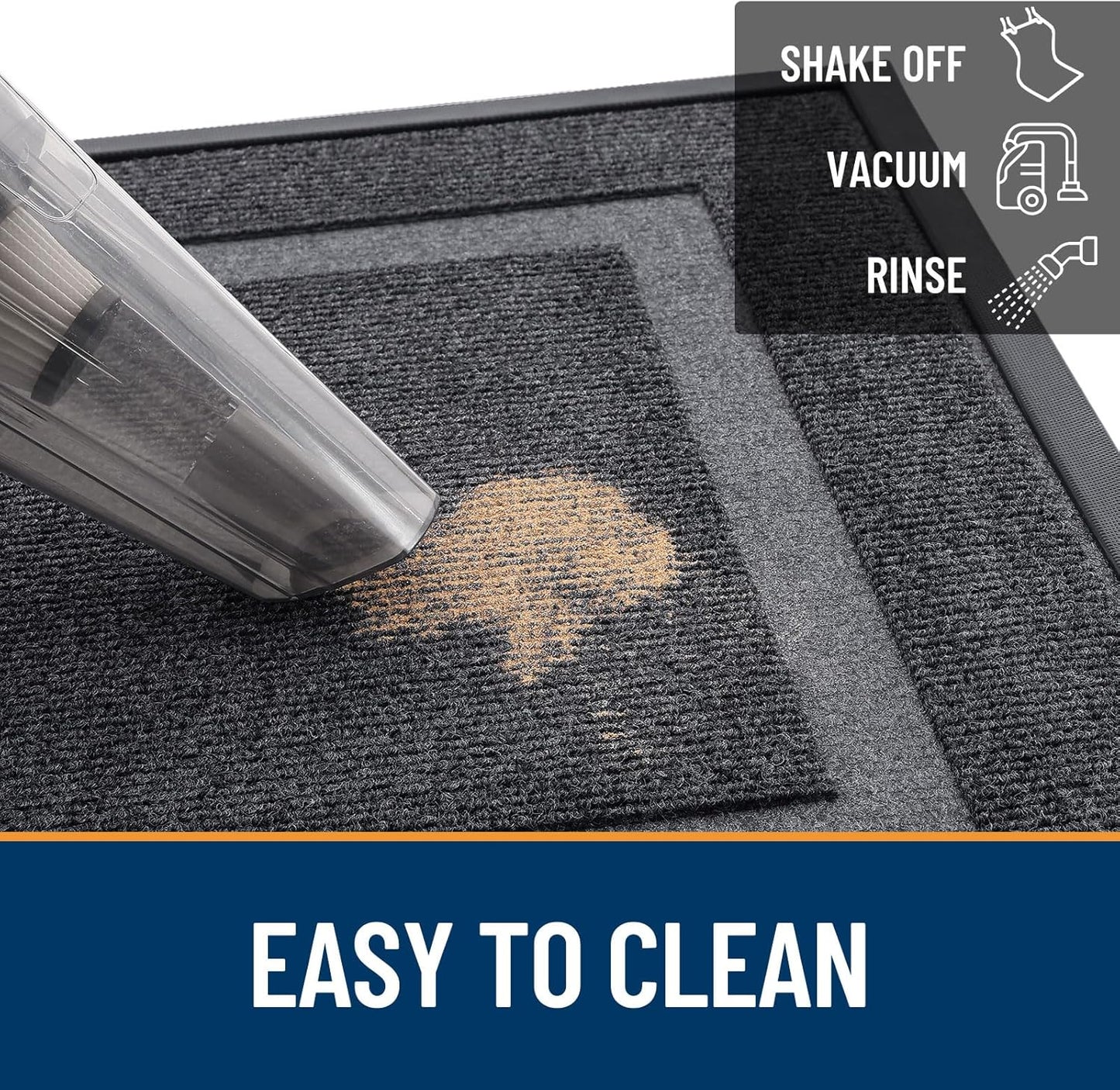 OLANLY Front Door Mat Indoor Outdoor Entrance, Waterproof All-Season, All-Weather Doormat, Sturdy Natural Rubber, Fade Resistant, Low Profile, Easy Clean Patio Porch Entryway Mat, 47x24, Grey