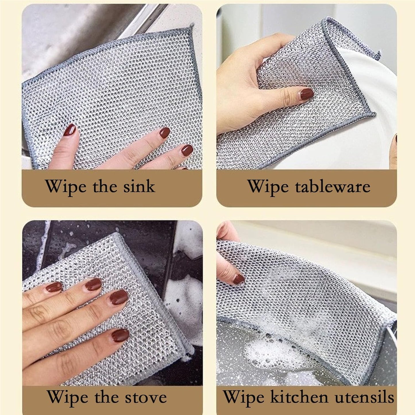 10PCS Double Wet and Dry Wire Dishcloth, Stainless Steel Scrubber, Multi-Purpose Wire Miracle Cleaning Cloths, Non-Scratch, for Powerful Cleaning of Cookware and More.(10PCS)