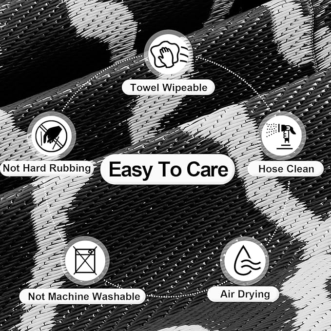 OutdoorLines Outdoor Plastic Area Rugs for Patio 4x6 ft - Reversible Outside Carpet, Stain & UV Resistant RV Mats, Straw Rug for Camping, Deck Garden, Porch and Balcony, Moroccan Black & Light Grey