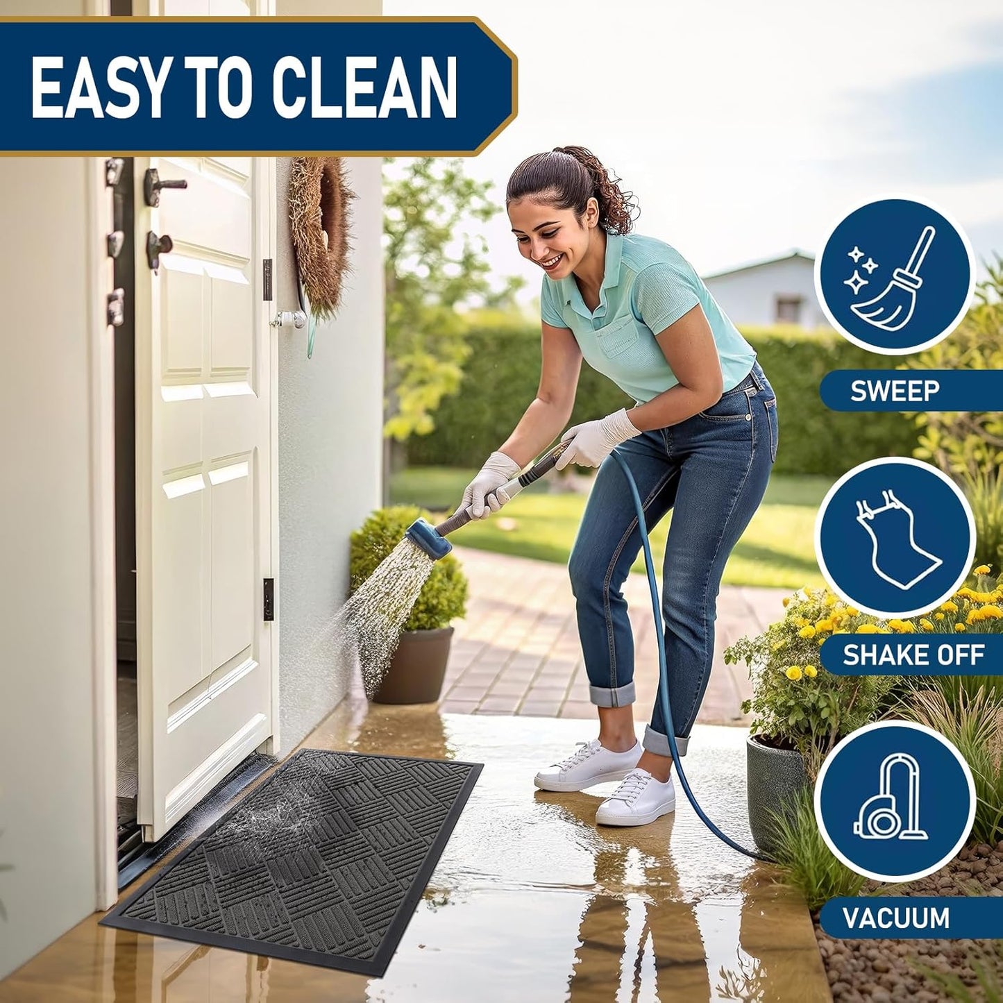 Smiry Front Door Mat Outside Entrance, Heavy Duty Outdoor Indoor Natural Rubber Doormat, Non Slip, Trap Dirt and Moisture, Easy Clean, Low Profile Patio Porch Entryway Mat, 71x23, Grey