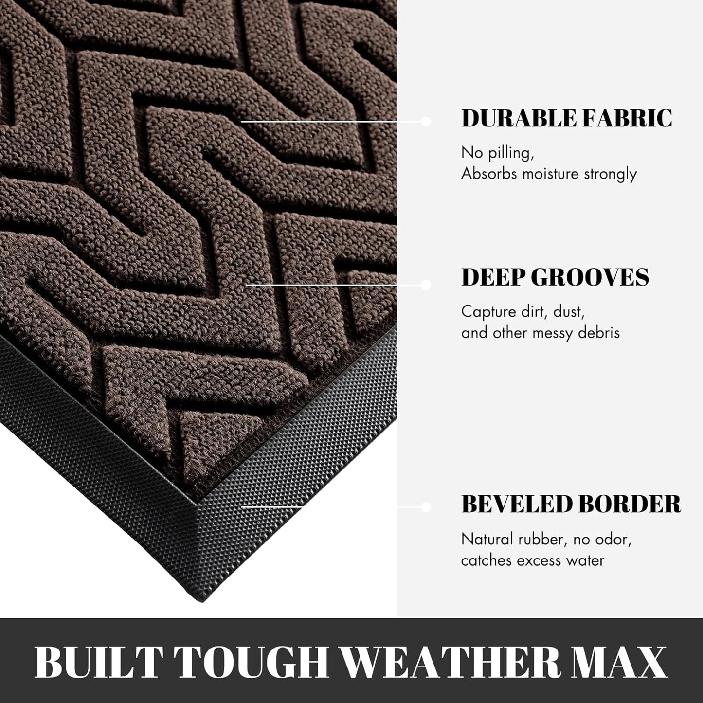 Yimobra Extra Large Door Mat Outside Entrance 60x32, Waterproof Heavy Duty Outdoor Mats for Front Door, Non Slip Rubber Entry Mat for Garage Patio, Easy Clean, Brown