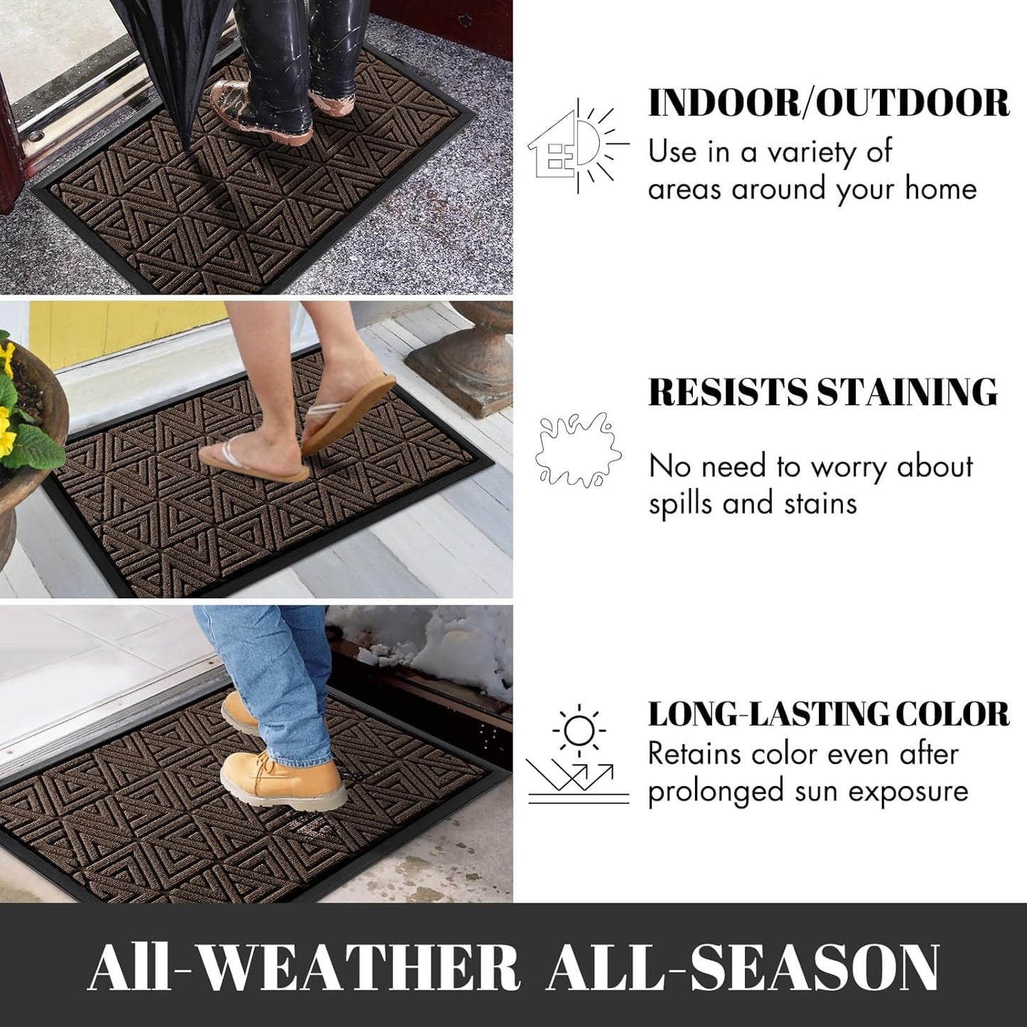 Yimobra Extra Large Door Mat 60x32, All-Weather Waterproof Non-Slip Welcome Matt Outdoor, Heavy Duty Non Slip Doormat for Entryway for Patio and Garage Indoor, Easy Clean, Brown