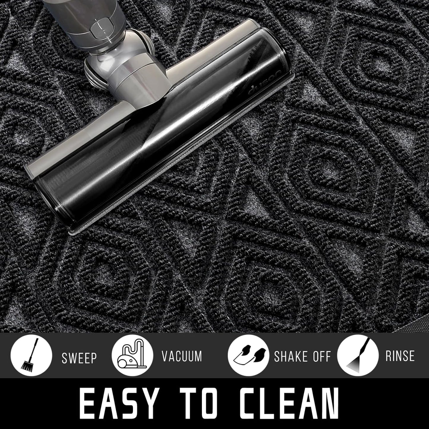 Yimobra Door Mat, Outdoor Indoor Entrance Welcome Mat, Heavy Entry Front Door Mat, Stain & Fade Resistant, Low Profile, Sturdy Rubber, Easy Clean Patio Floor Mat, Waterproof, 29.5 x 17, Black